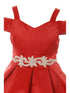 Satin Flower Girl Dress with Cold Shoulder and Pleated Skirt, Sizes 2-14