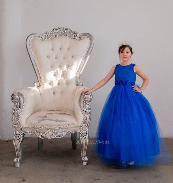 Girls Multi Color A-Line Flowered Waist Tulle Flower Girl Dress 2-16