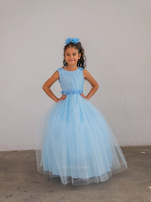 Girls Multi Color A-Line Flowered Waist Tulle Flower Girl Dress 2-16