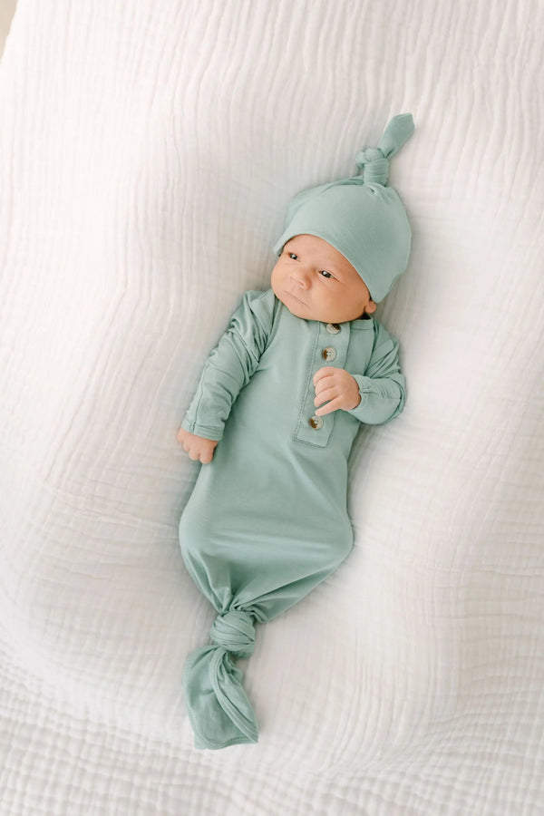 knotted-baby-gown-hat-set-mint-newborn-3-months-Sophia's StyleNewborn Knotted Baby Gown Sets-1