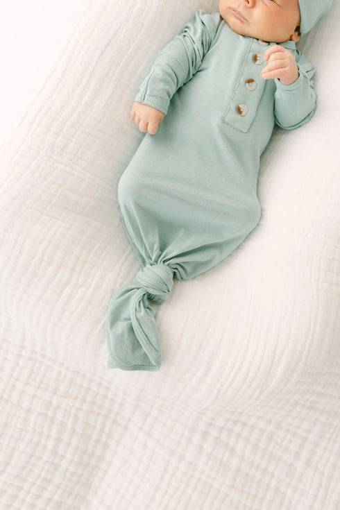knotted-baby-gown-hat-set-mint-newborn-3-months-Sophia's Style-2
