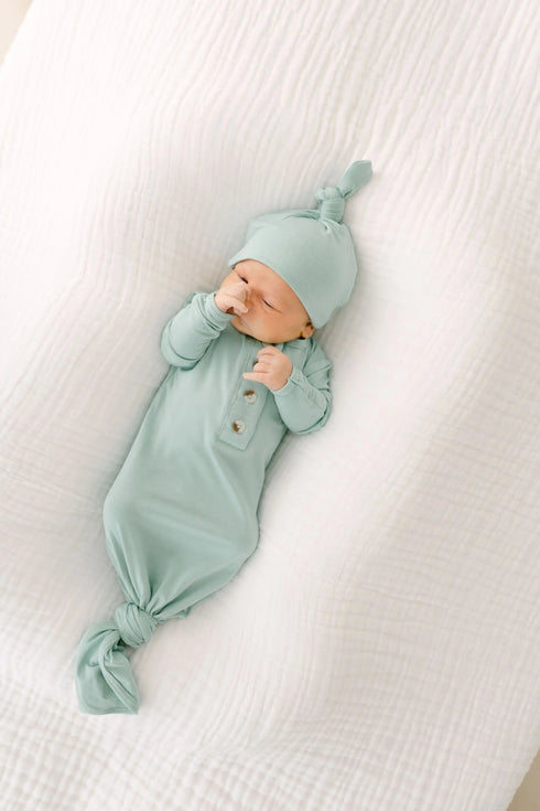 knotted-baby-gown-hat-set-mint-newborn-3-months-Sophia's Style-8