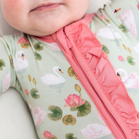 lillians-garden-swans-bamboo-ruffle-convertible-footie Laree & Co - Sophia's StyleFootie-1