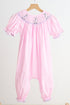 Pink alpaca hand smocked gingham girl romper