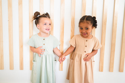 Button Twirl Dress - Wheat