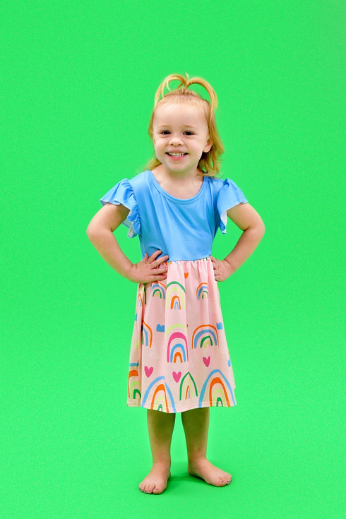 blue-skies-and-rainbows-long-flutter-milk-silk-dress Great Lakes kids - Sophia's Style-1