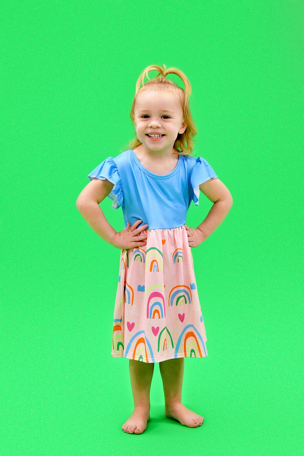 blue-skies-and-rainbows-long-flutter-milk-silk-dress Great Lakes kids - Sophia's Style-1
