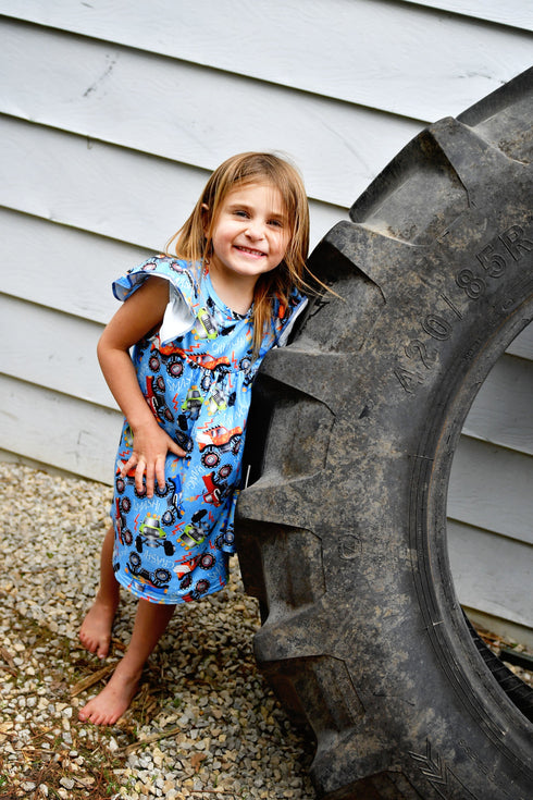 monster-truck-milk-silk-flutter-dress Great Lakes kids - Sophia's StyleFlutter Dress-1