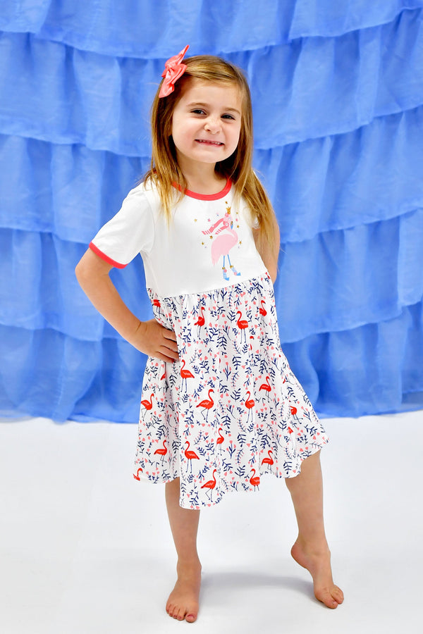 christmas-flamingo-short-sleeve-milk-silk-dress Great Lakes kids - Sophia's Style-1