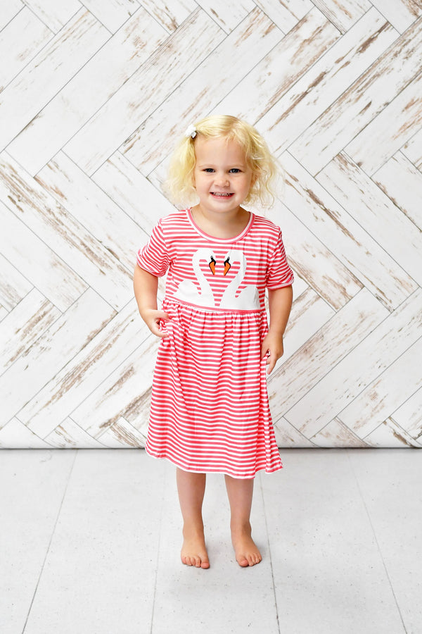 striped-swan-short-sleeve-milk-silk-dress Great Lakes kids - Sophia's Style-1