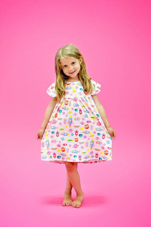 girly-space-milk-silk-flutter-dress Great Lakes kids - Sophia's StyleFlutter Dress-1