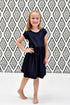 dark-navy-solid-short-sleeve-cross-back-milk-silk-dress Great Lakes kids - Sophia's Style-3