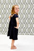 dark-navy-solid-short-sleeve-cross-back-milk-silk-dress Great Lakes kids - Sophia's Style-1