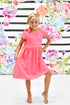 pink-solid-short-sleeve-cross-back-milk-silk-dress Great Lakes kids - Sophia's Style-1