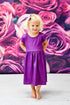 purple-solid-short-sleeve-cross-back-milk-silk-dress Great Lakes kids - Sophia's Style-1