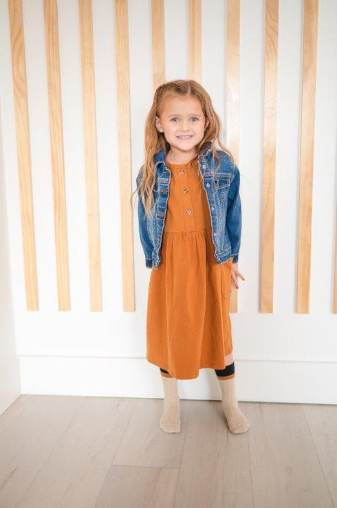 Button Twirl Dress - Honey