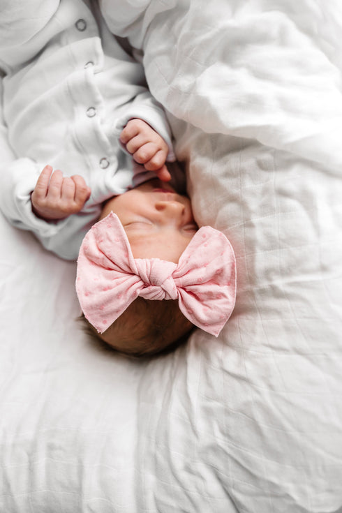 patterned-shabby-knot-pink-pink-dot Baby Bling Bows clips headbands - Sophia's Style-