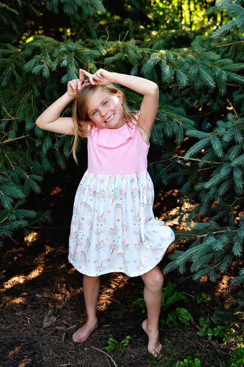 pink-unicorn-ruffle-tank-milk-silk-dress Great Lakes kids - Sophia's StyleRuffle Tank Dress-1