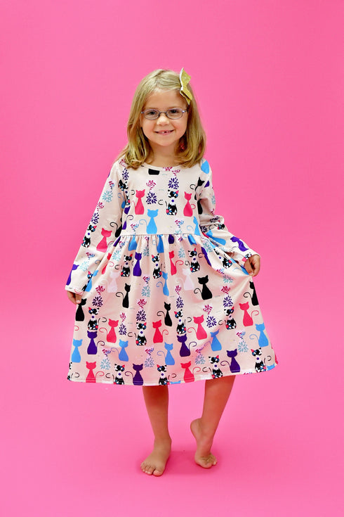 silhouette-kitty-long-sleeve-milk-silk-dress Great Lakes kids - Sophia's Style-1