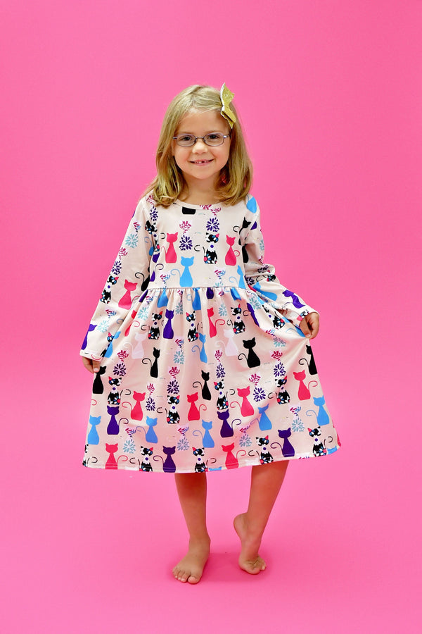 silhouette-kitty-long-sleeve-milk-silk-dress Great Lakes kids - Sophia's Style-1