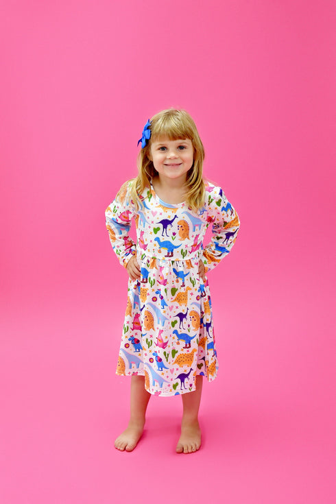 dino-hobbies-long-sleeve-milk-silk-dress Great Lakes kids - Sophia's Style-1