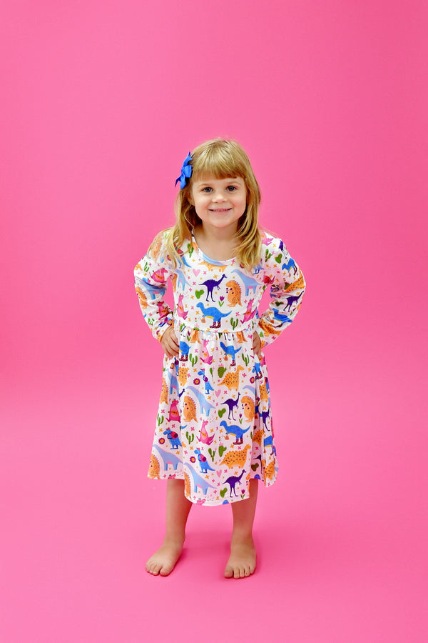dino-hobbies-long-sleeve-milk-silk-dress Great Lakes kids - Sophia's Style-1