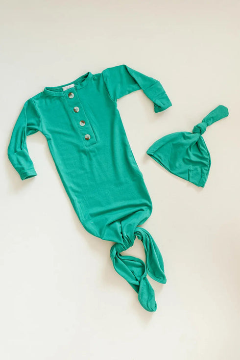 knotted-baby-gown-set-holiday-green-newborn-3-months-Sophia's Style-2