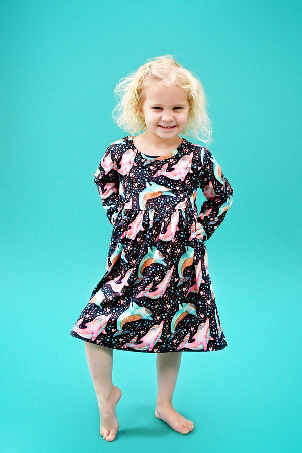 bright-dolphin-long-sleeve-milk-silk-dress Great Lakes kids - Sophia's Style-1