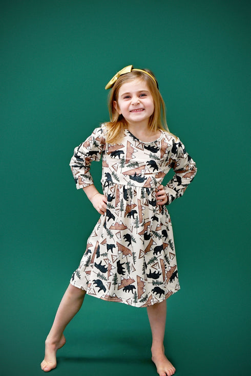 bear-mountain-long-sleeve-milk-silk-dress Great Lakes kids - Sophia's Style-1