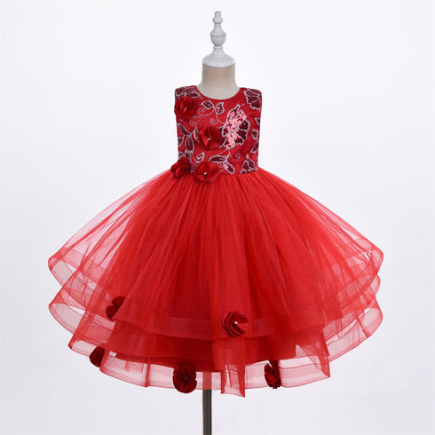 Girls Sequin Floral Tulle Easter & Party Dress – Floor Length Girls Gown 3-12