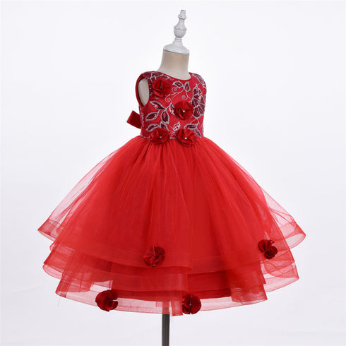 Girls Sequin Floral Tulle Easter & Party Dress – Floor Length Girls Gown 3-12