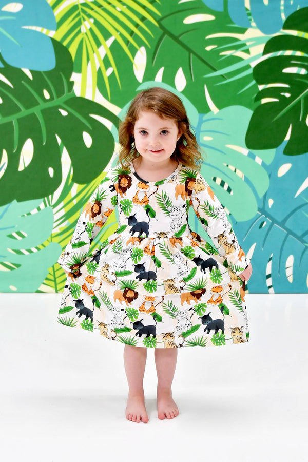 jungle-long-sleeve-milk-silk-dress Great Lakes kids - Sophia's StyleLong Sleeve Dress-1