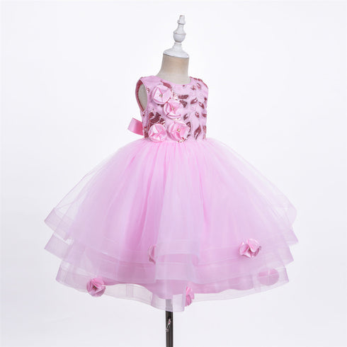 Girls Sequin Floral Tulle Easter & Party Dress – Floor Length Girls Gown 3-12