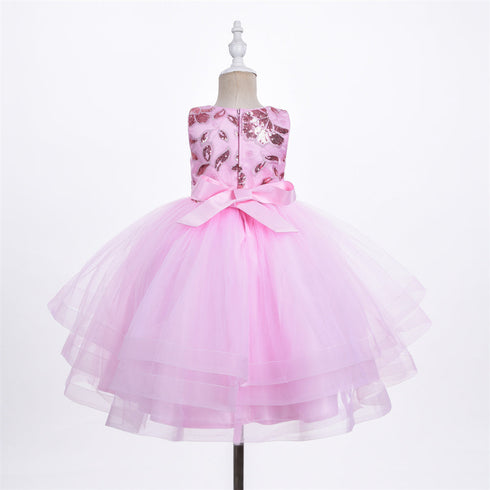 Girls Sequin Floral Tulle Easter & Party Dress – Floor Length Girls Gown 3-12