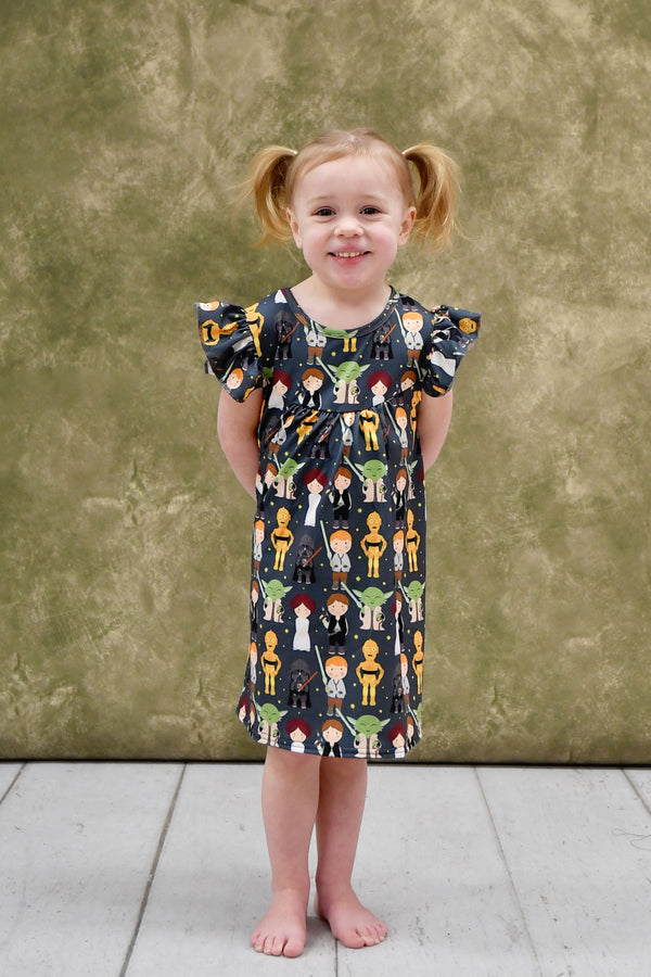 space-wars-inspired-milk-silk-flutter-dress Great Lakes kids - Sophia's StyleFlutter Dress-1