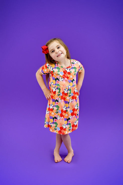 peach-peek-a-boo-short-sleeve-milk-silk-dress Great Lakes kids - Sophia's Style-1