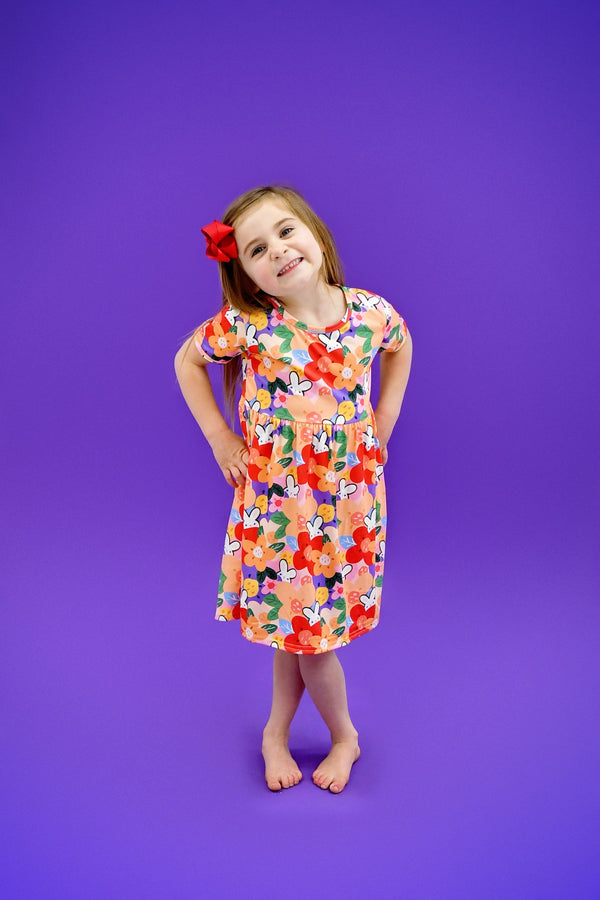 peach-peek-a-boo-short-sleeve-milk-silk-dress Great Lakes kids - Sophia's Style-1