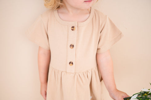 Button Twirl Dress - Wheat