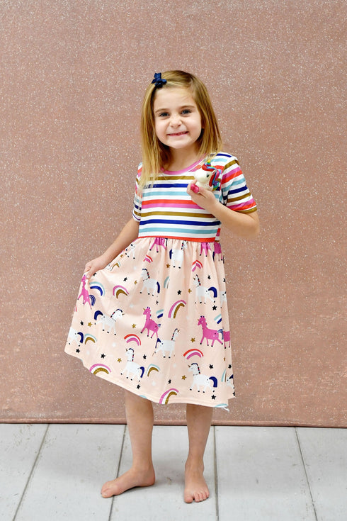 unicorn-at-heart-short-sleeve-milk-silk-dress Great Lakes kids - Sophia's Style-1