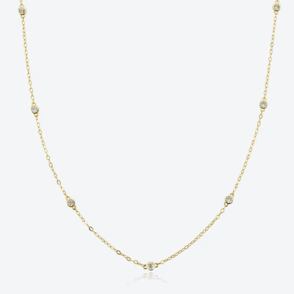 cosmic-halo-bezel-dainty-necklace-with-7-round-cut-cubic-zirconia-Sophia's StyleNecklaces-1