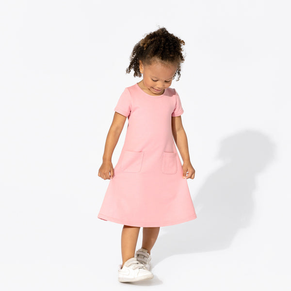 dusty-rose-bamboo-terry-daywear-girls-short-sleeve-dress-bellabu-bear - Sophia's Style Dress-1