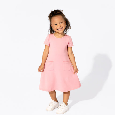 dusty-rose-bamboo-terry-daywear-girls-short-sleeve-dress-bellabu-bear - Sophia's Style -3