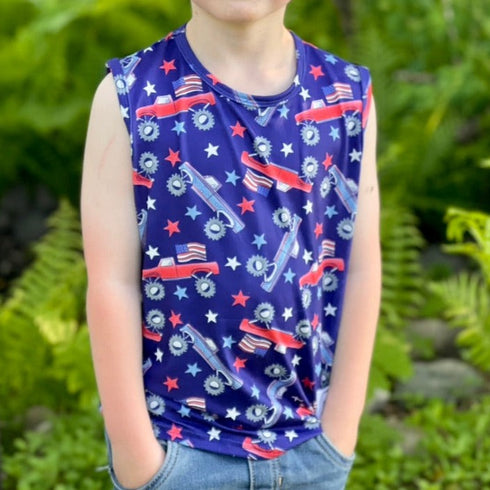 usa-monster-truck-muscle-tank-just-for-littles®️ - Sophia's Style Shirt-1