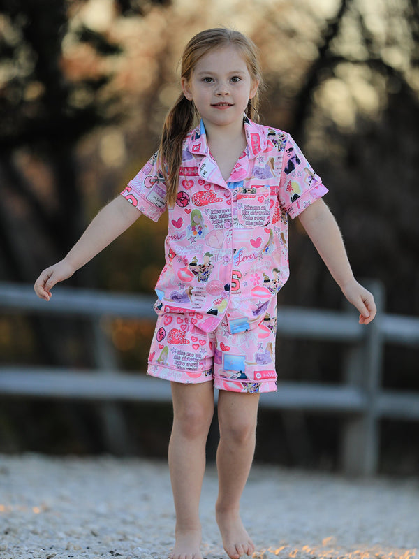 pink-ts-lapel-button-short-sleeve-shorts-pajama-set Rylee Faith Designs - Sophia's StylePajamas-1