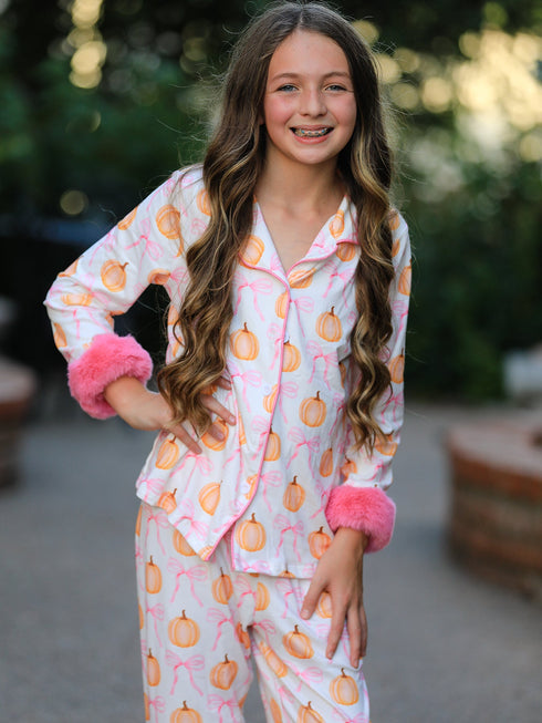 halloween-thanksgiving-pumpkin-bow-fur-pajama-set-sophias-style-2