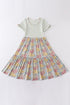 Platinum flroal print stripe tiered dress for adult