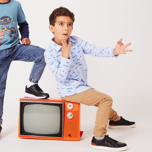 kids-blue-chambray-buttondown-shirt-racecars Andy & Evan at Sophia's Style--2