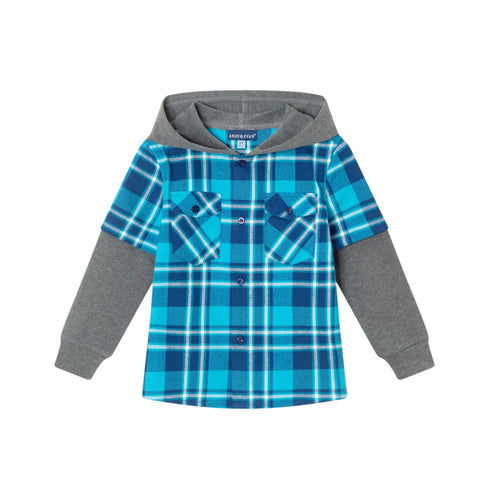 kids-plaid-flannel-terry-twofer-hoodie-teal Andy & Evan at Sophia's Style-Sweatshirt-1