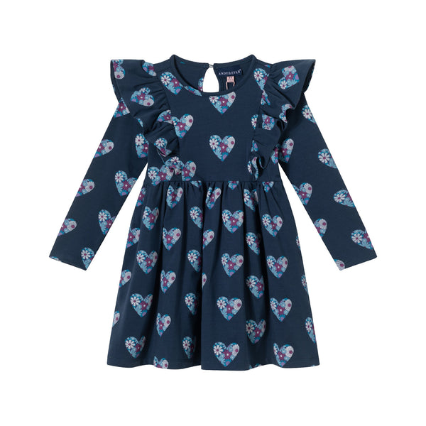kids-2-6x-navy-heather-printed-jersey-dress-floral-hearts Andy & Evan at Sophia's Style-Dress-1