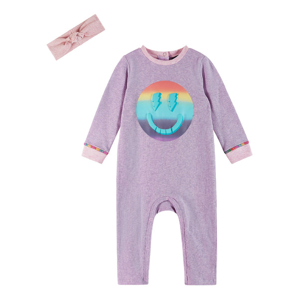 infant-lavendar-long-sleeve-romper-set-smiley-graphic Andy & Evan at Sophia's Style-Playsuit-1